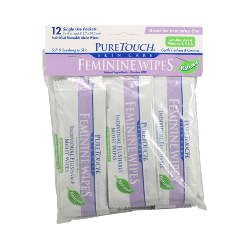 Puretouch Individual Flushable Moist Feminine Wipes - 12 Packets - Maras Green